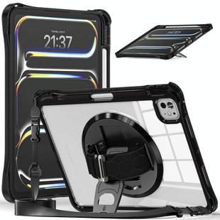 For iPad Pro 11 2024 Rotation Grip Holder TPU Hybrid Clear PC Tablet Case(Black)