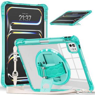 For iPad Pro 11 2024 Rotation Grip Holder TPU Hybrid Clear PC Tablet Case(Light Green)