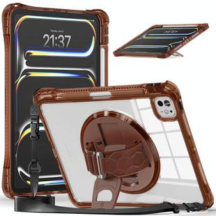 For iPad Pro 11 2024 Rotation Grip Holder TPU Hybrid Clear PC Tablet Case(Chocolate)