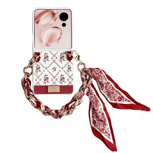 For Honor Magic V Flip Luck Flower Pattern TPU Phone Case With Strap(White)