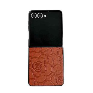 For Samsung Galaxy Z Flip7 5G Impression Camellia Pattern Protective Phone Case(Brown)
