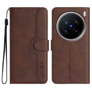 For vivo X200 Pro Heart Pattern Skin Feel Leather Phone Case(Brown)