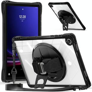 For Samsung Galaxy Tab A9+ Rotation Grip Holder TPU Hybrid Clear PC Tablet Case(Black)