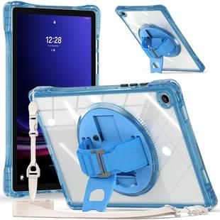 For Samsung Galaxy Tab A9+ Rotation Grip Holder TPU Hybrid Clear PC Tablet Case(Light Blue)