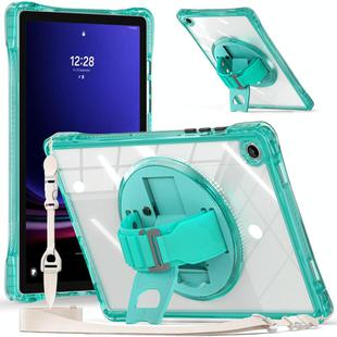 For Samsung Galaxy Tab A9+ Rotation Grip Holder TPU Hybrid Clear PC Tablet Case(Light Green)