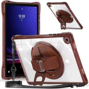 For Samsung Galaxy Tab A9+ Rotation Grip Holder TPU Hybrid Clear PC Tablet Case(Chocolate)