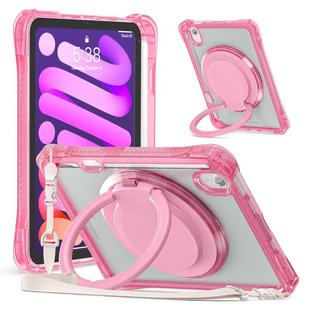 For iPad mini 2024 / mini 6 Rotation Ring Handle TPU Hybrid Clear PC Tablet Case(Red Rose)