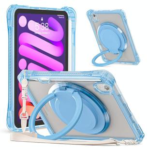 For iPad mini 2024 / mini 6 Rotation Ring Handle TPU Hybrid Clear PC Tablet Case(Light Blue)