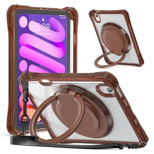 For iPad mini 2024 / mini 6 Rotation Ring Handle TPU Hybrid Clear PC Tablet Case(Chocolate)