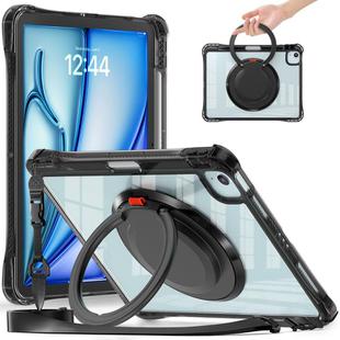 For iPad Air 11 2025 / 2024 / Pro 11 2022 Rotation Ring Handle TPU Hybrid Clear PC Tablet Case(Black)