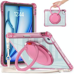For iPad Air 11 2025 / 2024 / Pro 11 2022 Rotation Ring Handle TPU Hybrid Clear PC Tablet Case(Red Rose)