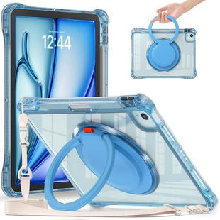 For iPad Air 11 2025 / 2024 / Pro 11 2022 Rotation Ring Handle TPU Hybrid Clear PC Tablet Case(Light Blue)