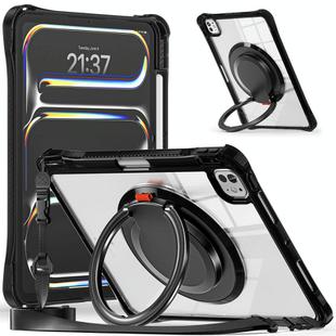 For iPad Pro 11 2024 Rotation Ring Handle TPU Hybrid Clear PC Tablet Case(Black)