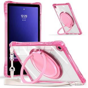 For Samsung Galaxy Tab A9+ Rotation Ring Handle TPU Hybrid Clear PC Tablet Case(Red Rose)