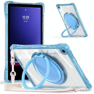 For Samsung Galaxy Tab A9+ Rotation Ring Handle TPU Hybrid Clear PC Tablet Case(Light Blue)