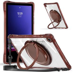 For Samsung Galaxy Tab A9+ Rotation Ring Handle TPU Hybrid Clear PC Tablet Case(Chocolate)
