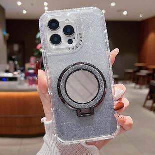 For iPhone 13 Pro Max Mirror Holder Glitterr MagSafe Phone Case(Black)
