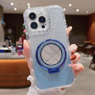 For iPhone 13 Pro Max Mirror Holder Glitterr MagSafe Phone Case(Blue)