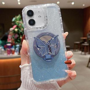 For iPhone 11 Mirror Butterfly Holder Glitterr MagSafe Phone Case(Blue)