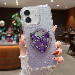For iPhone 11 Mirror Butterfly Holder Glitterr MagSafe Phone Case(Purple)