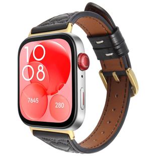 For Huawei Watch Fit Metal Connector Heart-Shaped Embossed Leather Watch Band(Black)