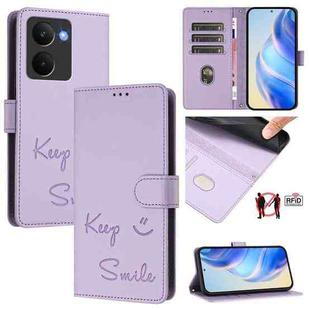 For Realme P3 Ultra 5G Smile Embossing RFID Leather Phone Case(Light Purple)