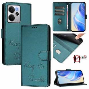 For Realme 14 5G / 14T 5G Global Smile Embossing RFID Leather Phone Case(Peacock Green)