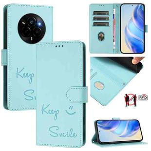 For Realme Narzo 80 Pro / 14 Pro 5G India Smile Embossing RFID Leather Phone Case(Mint Green)