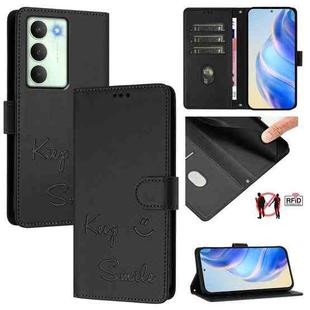 For Realme 14x Global / V70 5G / C75 5G Smile Embossing RFID Leather Phone Case(Black)