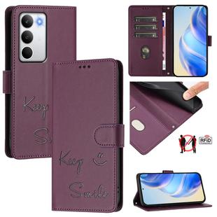 For Realme C71 4G Global Smile Embossing RFID Leather Phone Case(Violet)