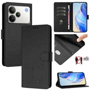 For Realme P4 5G Smile Embossing RFID Leather Phone Case(Black)