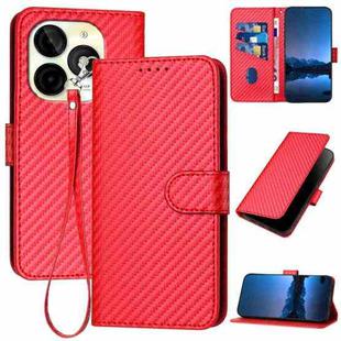 For Itel P65C YX0070 Carbon Fiber Buckle Leather Phone Case with Lanyard(Red)