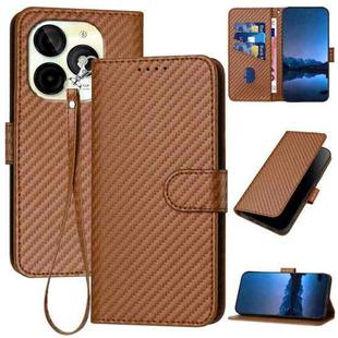 For Itel P65C YX0070 Carbon Fiber Buckle Leather Phone Case with Lanyard(Coffee)