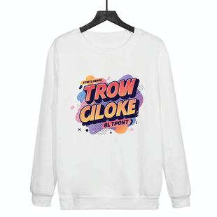 Orange Alphabet Printed Casual Loose Round Neck Sweatshirt Print On Your Demand, Size:S(White)