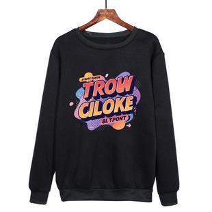 Orange Alphabet Printed Casual Loose Round Neck Sweatshirt Print On Your Demand, Size:M(Black)