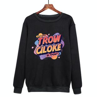 Orange Alphabet Printed Casual Loose Round Neck Sweatshirt Print On Your Demand, Size:L(Black)
