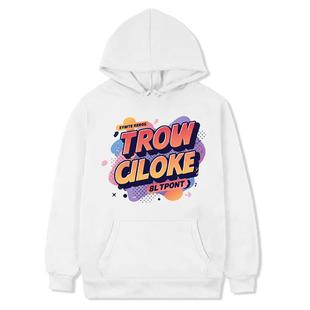 Orange Alphabet Printed Fleece Hooded Sweatshirt Print On Your Demand, Size:S(White)