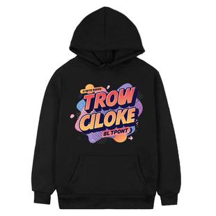 Orange Alphabet Printed Fleece Hooded Sweatshirt Print On Your Demand, Size:S(Black)