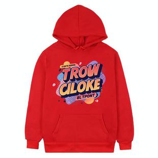 Orange Alphabet Printed Fleece Hooded Sweatshirt Print On Your Demand, Size:M(Red)