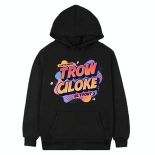 Orange Alphabet Printed Fleece Hooded Sweatshirt Print On Your Demand, Size:XXXL(Black)