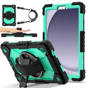 For Samsung Galaxy Tab A9 Contrast Color Robot Silicone Hybrid PC Tablet Case(Black Mint Green)