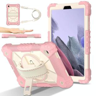 For Samsung Galaxy Tab A7 Lite Contrast Color Robot Silicone Hybrid PC Tablet Case(Rose Gold Beige)