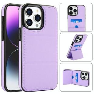 For iPhone 15 Pro Max Tri-fold Holder Leather Phone Case with Card Slot(Light Purple)