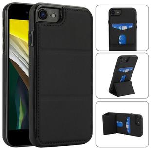 For iPhone SE 2022 / SE 2020 / 7 / 8 Tri-fold Holder Leather Phone Case with Card Slot(Black)