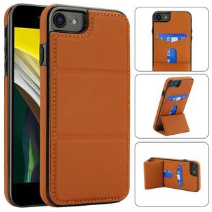 For iPhone SE 2022 / SE 2020 / 7 / 8 Tri-fold Holder Leather Phone Case with Card Slot(Brown)