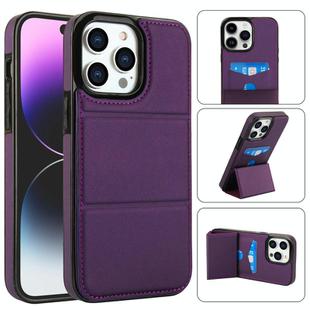 For iPhone 13 Pro Max Tri-fold Holder Leather Phone Case with Card Slot(Dark Purple)