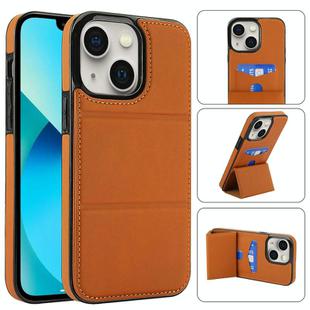 For iPhone 13 mini Tri-fold Holder Leather Phone Case with Card Slot(Brown)