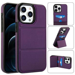 For iPhone 12 Pro Max Tri-fold Holder Leather Phone Case with Card Slot(Dark Purple)