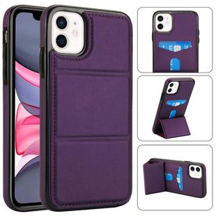 For iPhone 11 Tri-fold Holder Leather Phone Case with Card Slot(Dark Purple)
