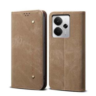 For Realme 14 5G Global Denim Texture Casual Style Horizontal Flip Leather Case(Khaki)